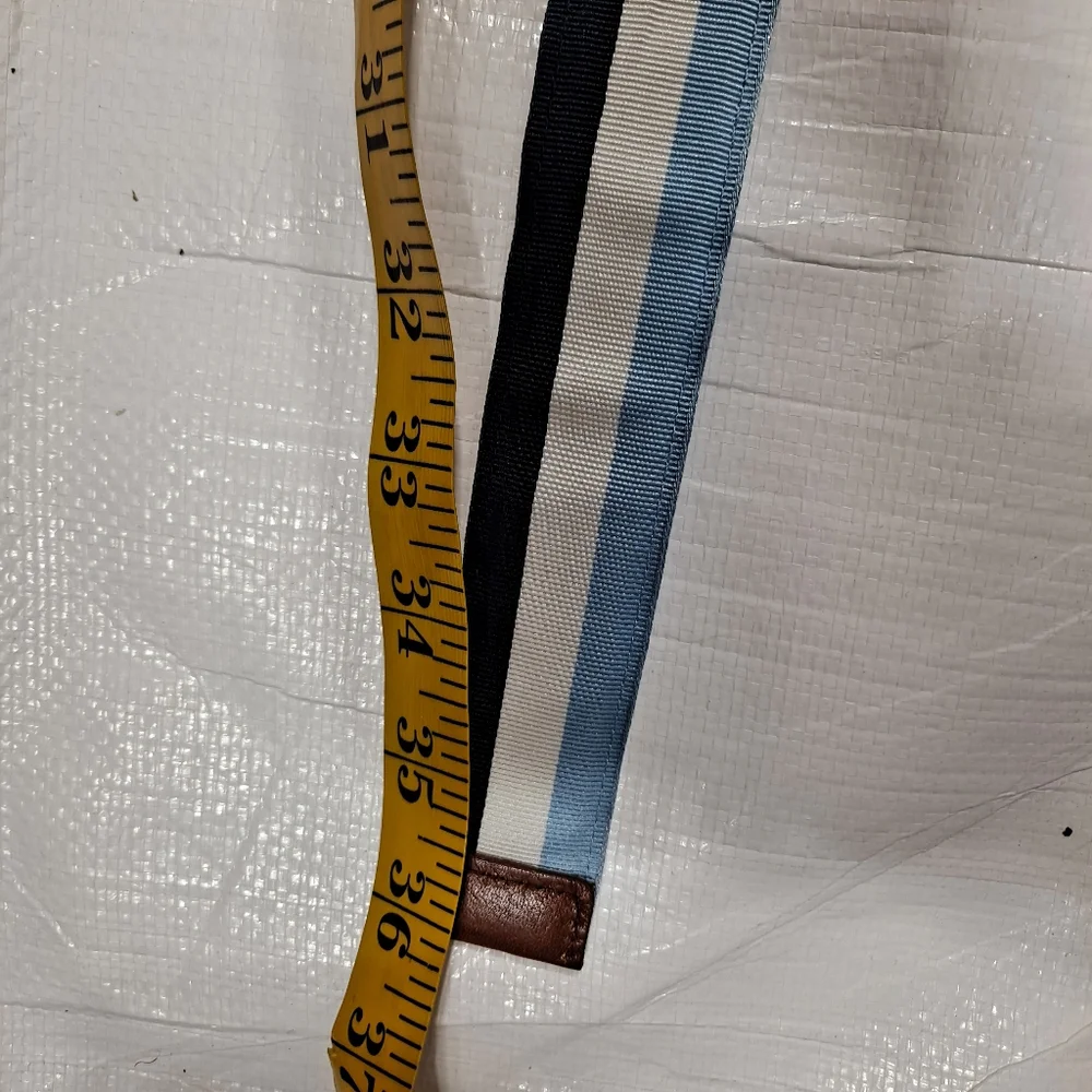 Brooks Brothers Blue Striped Fabric Double D Ring Belt